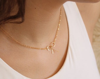 Dainty Bow necklace, bow charm layering necklace, graduation gift for her, bridesmaid gift, gift for mom, 925 silver, 14k GF, waterproof