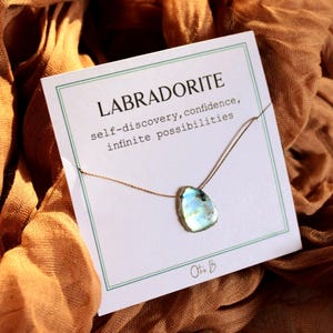 Raw Labradorite Necklace: Minimal unisex cord necklaces for men and women, gem slice jewelry