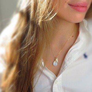 Angel wing charm necklace, Moonstone necklace, rainbow moonstone pendant, bereavement gift, sympathy gift for her, loss of loved on gift image 4