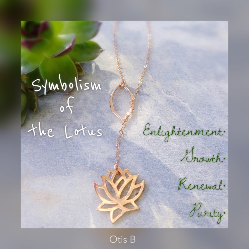 Waterlily Y necklace, long necklaces for women, blooming lotus charm necklace, gift for her, strength, survivor, symbolic jewelry, Otis B image 3