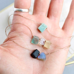 Custom stone necklace, raw gem necklace, hand knotted cord, floating crystal necklace, unisex jewelry, create your necklace, rough cut gems