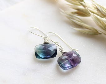 Dangling Fluorite Earrings: Wire Wrapped Crystal Boho Gift
