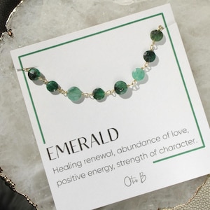Collar de cadena con cuentas de esmeralda cruda, gargantilla de esmeralda, regalo de piedra natal de mayo para Tauro, collares de piedras preciosas de oro ajustables para mujeres