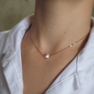 Tiny Herkimer diamond necklace, minimal crystal layering necklaces for women, bridesmaid gift, april birthstone, aries jewelry, wedding gift image 3