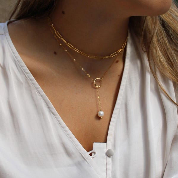 Natural freshwater pearl Y necklace, wedding jewelry, bridesmaid gift, pearl lariat necklace, bridal jewelry, june birthstone gift for her,