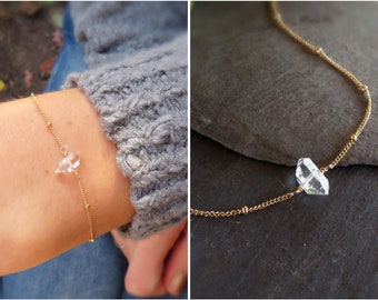 April birthstone bracelet, raw diamond bracelet, herkimer diamond bracelet, dainty crystal bracelet, Aries birthday gift for her