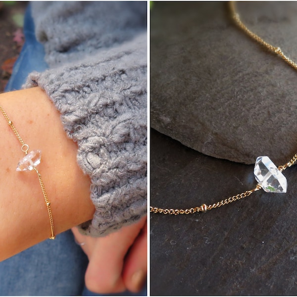 April birthstone bracelet, raw diamond bracelet, herkimer diamond bracelet, dainty crystal bracelet, Aries birthday gift for her