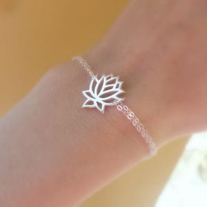 Lotus flower Bracelet, adjustable WATERPROOF sterling silver chain bracelet gift for her, buddhist jewelry, meaningful jewelry gift for BFF