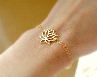 Simple lotus bracelet, adjustable gold bracelet, minimal layering stacking bracelet, minimalist boho bracelet, bohemian bracelet, yoga