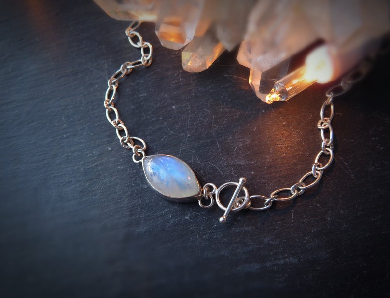 sterling silver chunky cable chain necklace moonstone necklace Moonstone statement necklace,Toggle clasp necklace bezel set moonstone
