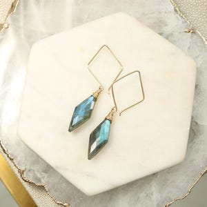 Modern Geometric dangle earrings, labradorite earrings, dangling gemstone earrings, long gem earrings, handmade jewelry gift for her