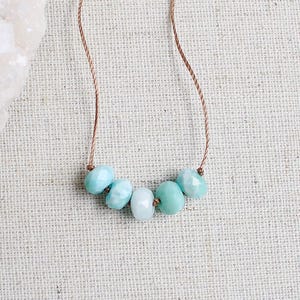 Minimal larimar necklace, dainty cord necklace, hand knotted silk cord layering necklaces for women, natural gemstone jewelry gift for her