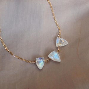 Rainbow Moon stone three stone Necklace, Dainty Gemstone Jewelry, June Birthstone gift for her, Gemini gift for women image 7