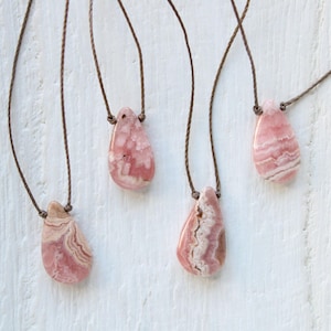 Rhodochrosite necklace, healing stone necklace, raw stone necklace, cord necklace, rhodochrosite pendant, stone of intention, gift for her