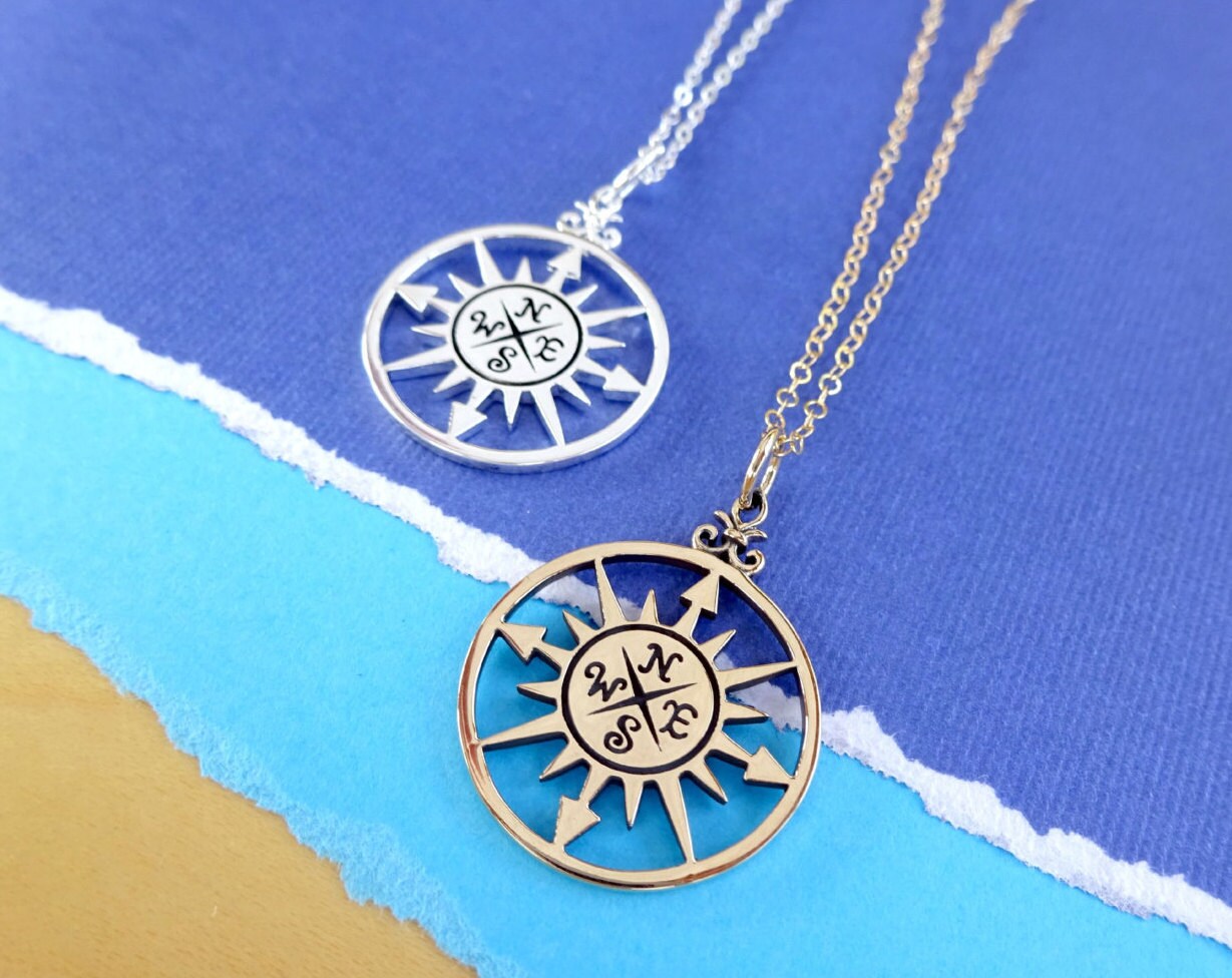 Compass Pendant Graduation Gift Compass Necklace Long Etsy