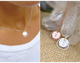 Simple initial necklace, custom letter necklace, personalized charm necklace, WATERPROOF, minimal circle necklace, everyday necklace
