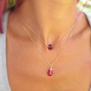 Ruby necklace, real ruby necklace, July birthstone, ruby pendant, ruby teardrop, ruby solitaire necklace, ruby gift for her, cancerian gift image 4