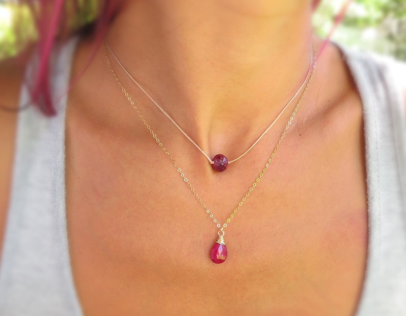 Ruby necklace, real ruby necklace, July birthstone, ruby pendant, ruby teardrop, ruby solitaire necklace, ruby gift for her, cancerian gift image 4