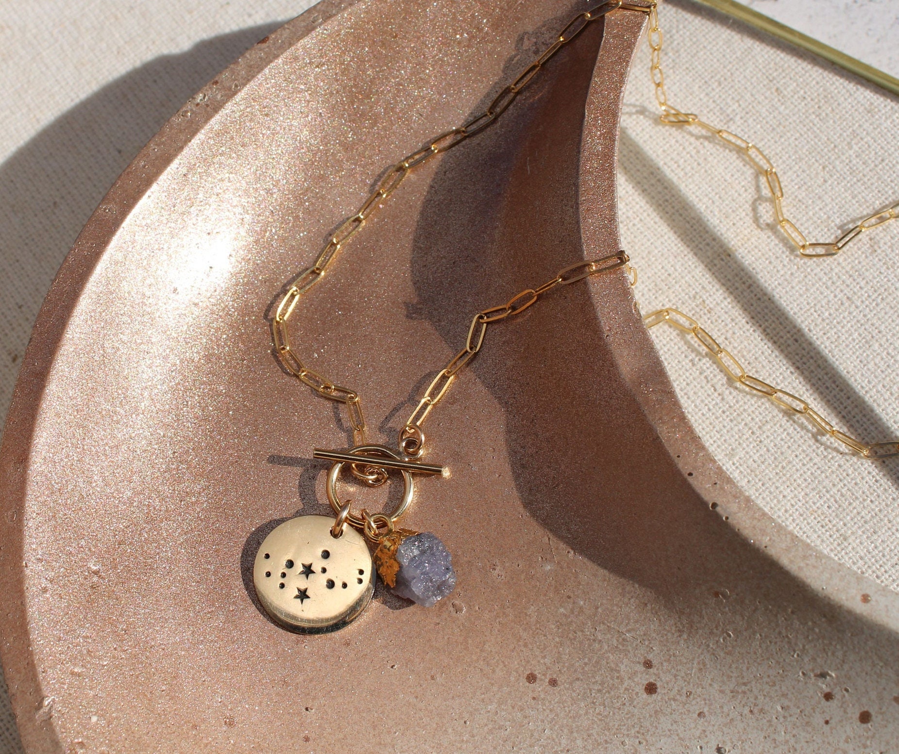 Constellation Coin Necklace Toggle Necklace Raw Birthstone Charm