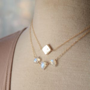 Rainbow Moon stone three stone Necklace, Dainty Gemstone Jewelry, June Birthstone gift for her, Gemini gift for women image 6