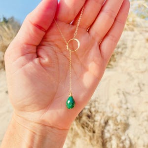 Raw emerald Y necklace, emerald necklace, may birthday gift for her, emerald drop necklace, may birthstone, long emerald necklace, Otis B