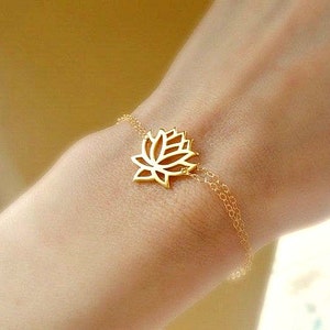 Simple lotus bracelet, adjustable gold bracelet, minimal layering stacking bracelet, minimalist boho bracelet, bohemian bracelet, yoga image 1