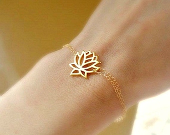 Simple lotus bracelet, adjustable gold bracelet, minimal layering stacking bracelet, minimalist boho bracelet, bohemian bracelet, yoga