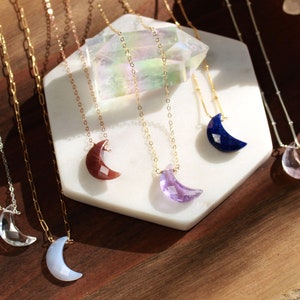 Crystal moon necklace, crescent moon pendant, witchy jewelry, celestial jewelry, gemstone moon, handmade boho jewelry gift for her, Otis B