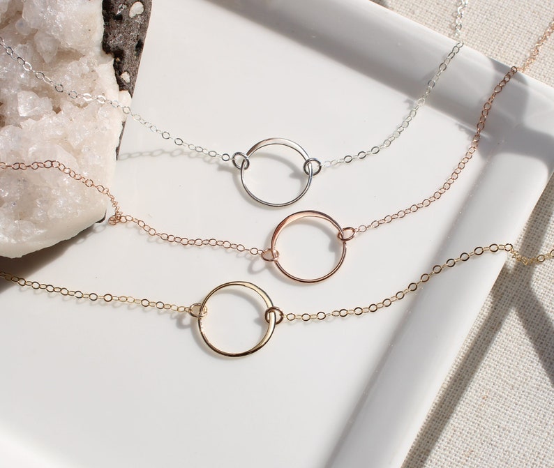 Open circle necklace, karma necklace, minimal necklace, eternity necklace, layering necklace, everyday necklace, silver circle necklace image 1