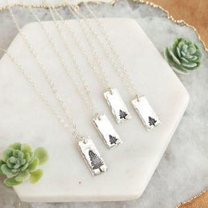 Pine tree necklace, hand stamped sterling silver evergreen tree charm necklaces, matching necklaces for mom & daughter, BFF, camping hiking