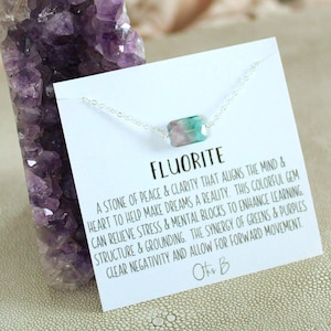 Rainbow Fluorite pendant Necklace: Sterling Silver Crystal jewelry gift for her, boho necklaces, healing crystals
