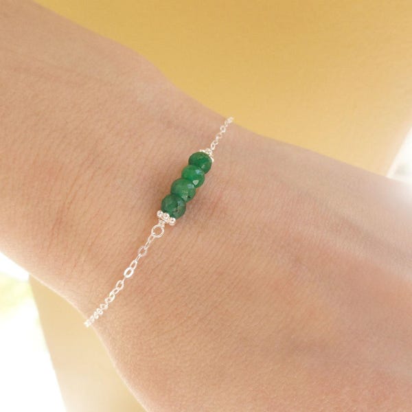 Zierliches Smaragd Armband: Sterling Silber Edelstein Barren, Verstellbar