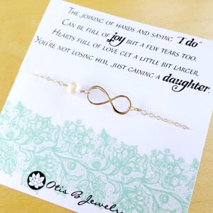 Presente para sogra no dia do casamento, joias para a mãe do noivo, infinito, pérola de água doce, joias com conjunto de presente para cartão, presente para a mãe do noivo