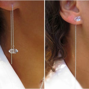 Sterling Silver Herkimer Diamond Threader Earrings, Raw Crystal Jewelry, April Birthstone image 3