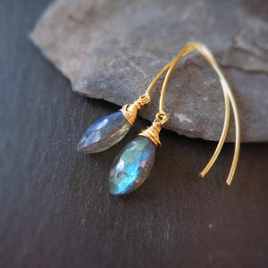 Labradorite earrings, 925 STERLING silver, 14k GF, modern gemstone earrings, wire wrapped labradorite drop earrings, faceted gem earrings