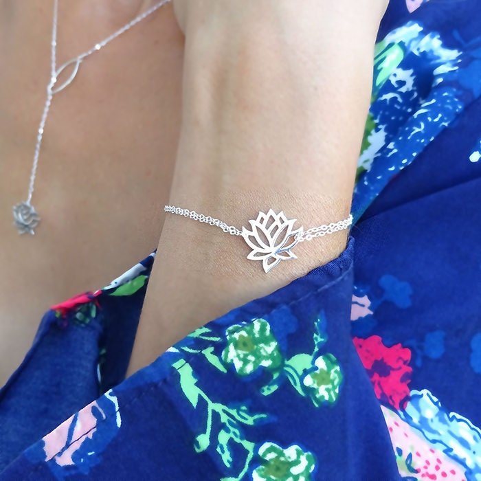 Silver Lotus bracelet yoga jewelry lotus flower zen Etsy