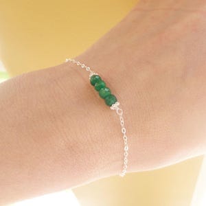 Dainty Emerald Bracelet: Sterling Silver Gemstone Bar, Adjustable image 2