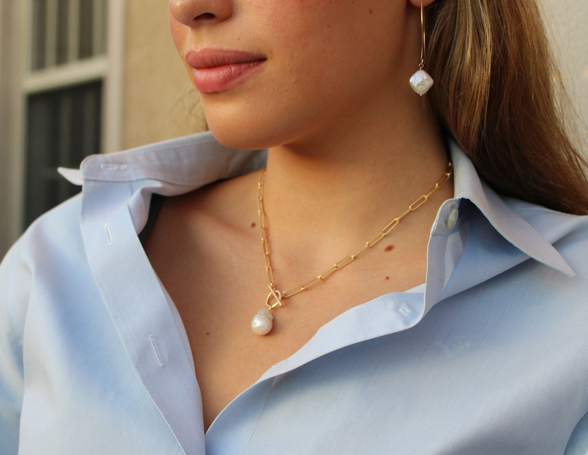 Pearl paperclip necklace deals