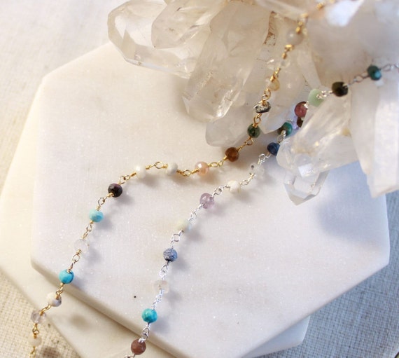 Multi Gem Beaded Chain Necklace Beaded 