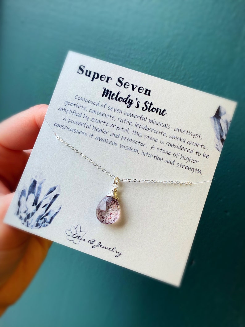 power energy stone wrapped gem February Moss Amethyst Pendant necklace metaphysical healing melody stone crystal Super Seven gemstone