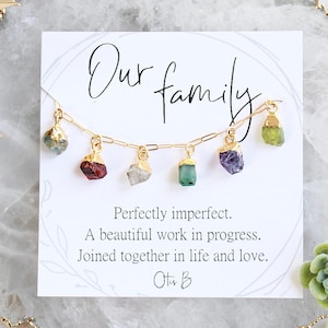 Family birthstone necklace for mom, mothers necklace, jewelry for mom, raw gemstone necklace, gold chain necklace, anniversary gift for wife
