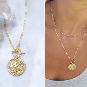 Lion medallion necklace, August birthday gift for her, lion of judah, gold filled toggle necklace, Leo charm, gold coin necklace