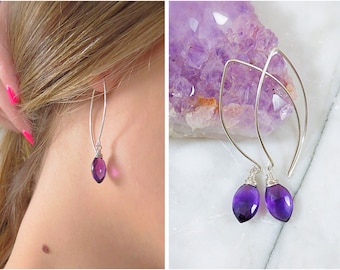 Amethyst Sterling Silver Threader Earrings Gift for Wife Anniversary Present for Women Purple Lover