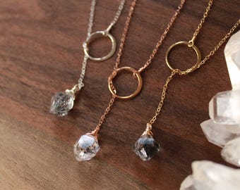 Herkimer diamond necklace, long boho lariat necklace, crystal Y necklaces for women, raw diamond necklace, april birthstone gift for her