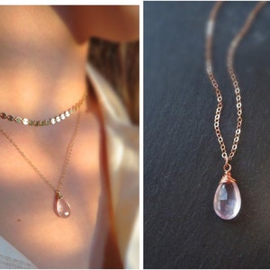 Delicate Rose quartz crystal necklace, pink quartz necklace, healing stone necklace, gift for her, dainty gem necklace, Pink Quartz pendant