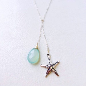 Bridesmaid necklace gift, Starfish necklace, bridesmaid gift,destination wedding,Y necklace, aqua jewelry for bridesmaids,maid of honor gift image 3