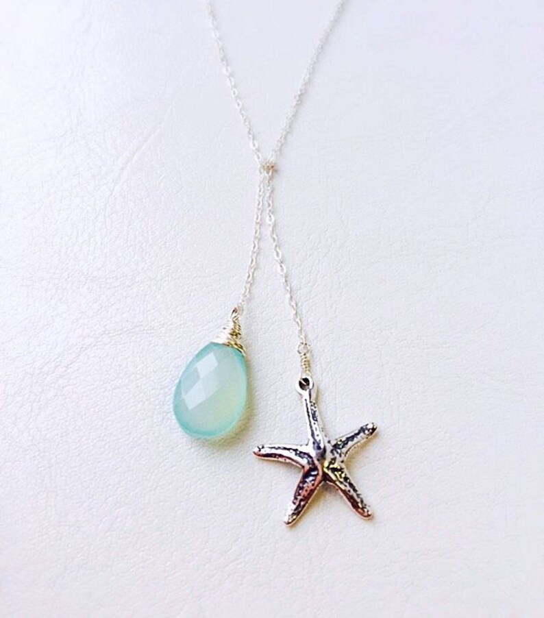 Bridesmaid necklace gift, Starfish necklace, bridesmaid gift,destination wedding,Y necklace, aqua jewelry for bridesmaids,maid of honor gift image 3