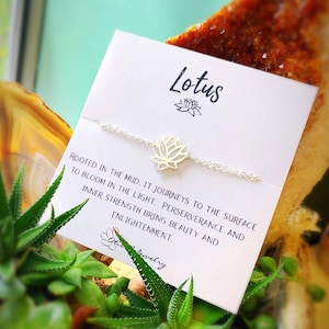 Lotus Waterlily charm bracelet, adjustable sterling silver chain bracelet, july birth flower, inspirational jewelry gift for her, Otis B