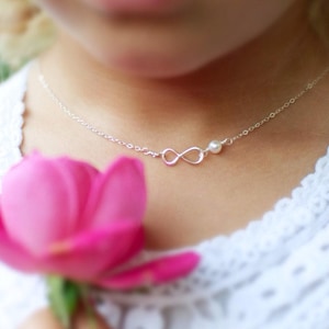 Sterling Silver Infinity Necklace: Freshwater Pearl Flower Girl Gift