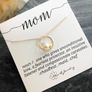 Collana per figlia, regalo per la mamma, collana a cerchio dell'eternità con piselli in un baccello e biglietto, karma, collana di perle d'acqua dolce, argento 925 14K GF